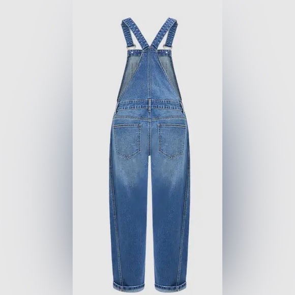 Flamingals Wash Button Side Mid Waist Barrel Leg Overalls NWT - Picture 5 of 9